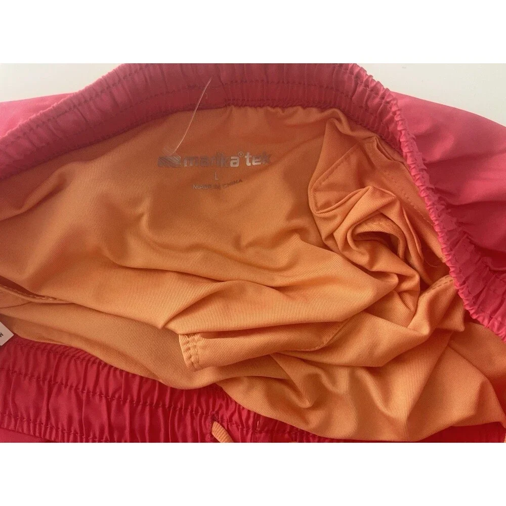 Marika Tek Women's Athletic Running Shorts Pink Orange Lined Drawstring Size L